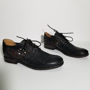 A.S. 98 Black Leather Lace Up Cutout Oxfords
